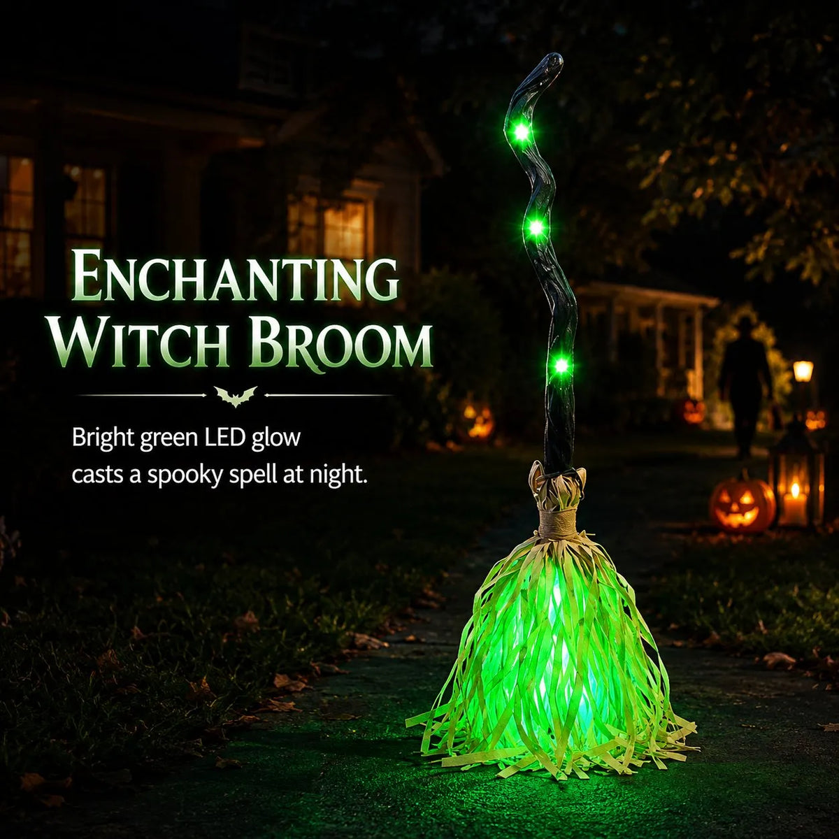Animated Moving Witch Broom, Light‐Sound‐Motion Halloween Prop to Boost Thrill for Your Indoor & Outdoor Party Decor 
