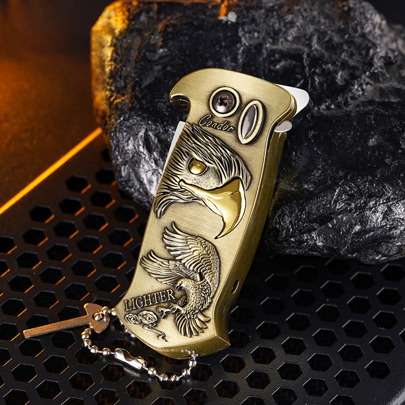 Windproof Metal Foldable Knife Jet Torch Refillable Butane Lighter