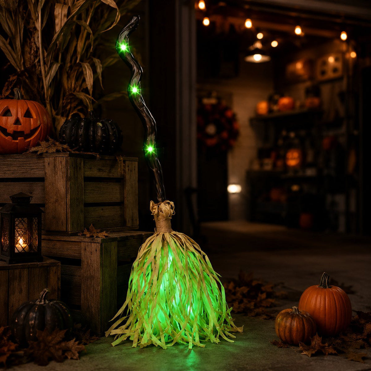 Animated Moving Witch Broom, Light‐Sound‐Motion Halloween Prop to Boost Thrill for Your Indoor & Outdoor Party Decor 