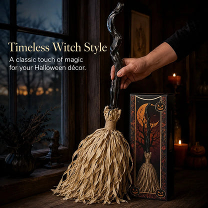 Animated Moving Witch Broom, Light‐Sound‐Motion Halloween Prop to Boost Thrill for Your Indoor & Outdoor Party Decor 