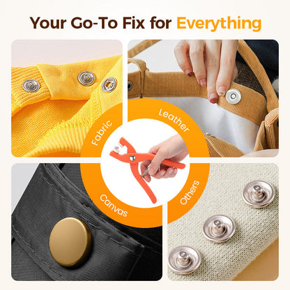🔩 50% OFF NOW! ✨ Metal Snap Buttons with Fastener Plier Tool Kit - 300 PCS with 5 Die Sets for Clothing & Crafts 👕✨