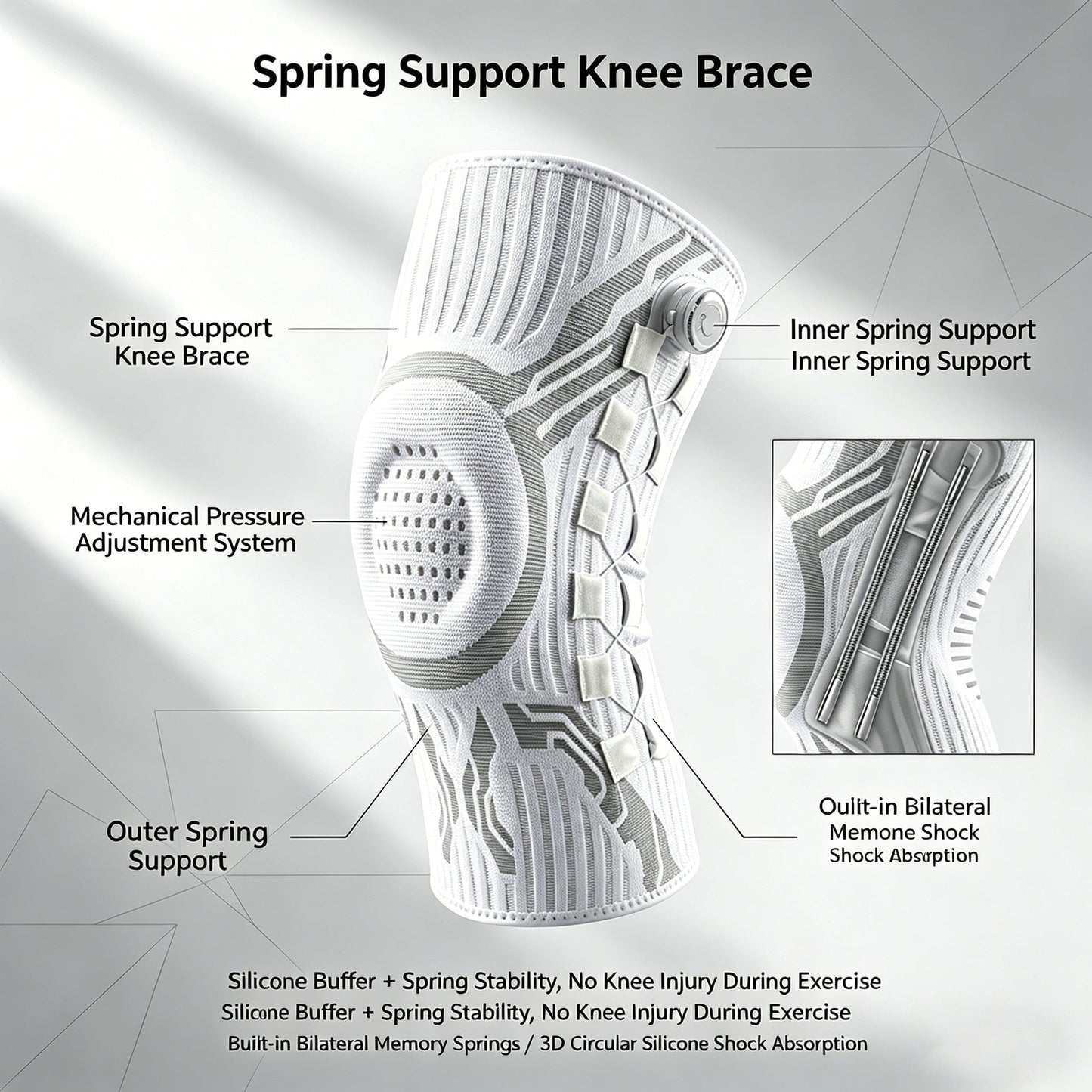 Knob-Adjustable Silicone Shock-Absorbing Knee Sleeve with Dual Spring Support