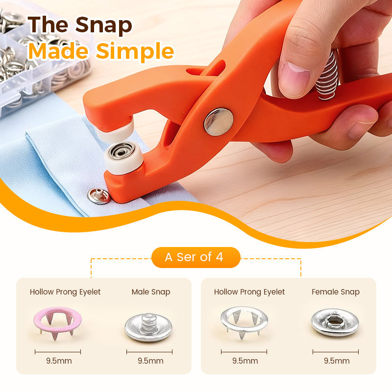 🔩 50% OFF NOW! ✨ Metal Snap Buttons with Fastener Plier Tool Kit - 300 PCS with 5 Die Sets for Clothing & Crafts 👕✨