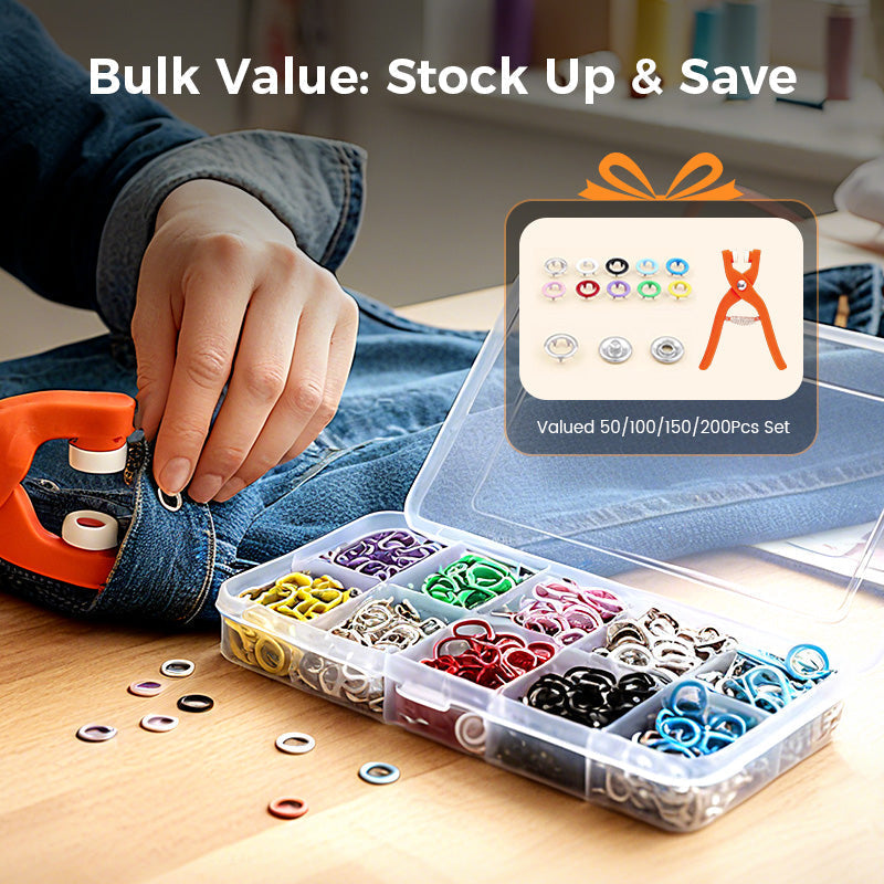 🔩 50% OFF NOW! ✨ Metal Snap Buttons with Fastener Plier Tool Kit - 300 PCS with 5 Die Sets for Clothing & Crafts 👕✨