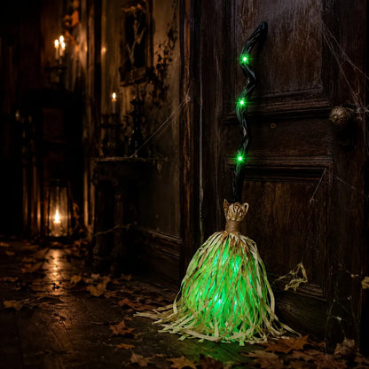 Animated Moving Witch Broom, Light‐Sound‐Motion Halloween Prop to Boost Thrill for Your Indoor & Outdoor Party Decor 