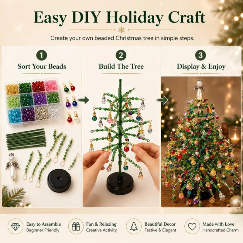 🎄Handmade Elegant Beaded Mini Christmas Tree✨Collectible Premium Holiday Decor Kit