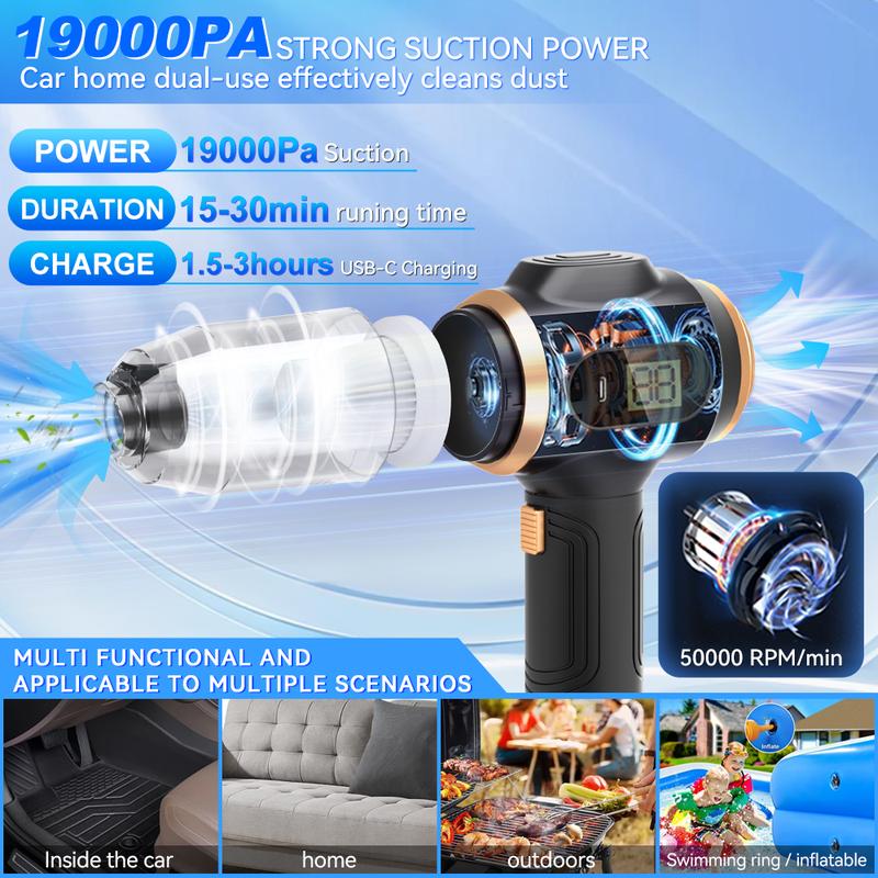 Insanely Powerful Cordless Car Vacuum — 19000Pa, 6-in-1 Deep-Clean System