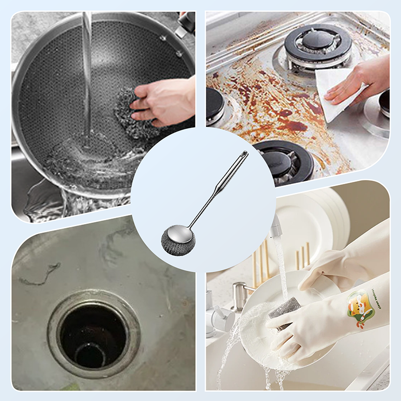 Versatile stainless steel pot cleaner with handl