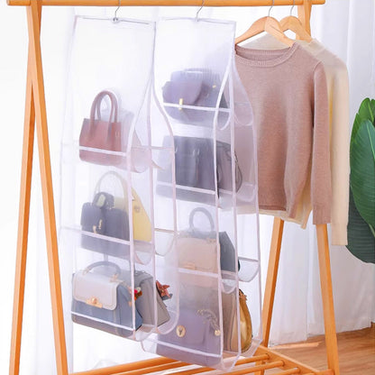 👜 50% DI SCONTO! ✨ ORGANIZER BORSE SOSPESO - 6/8 Tasche Ampie e Trasparenti, Design Antipolvere e Salvaspazio, Leggero e Portatile 🏠👛