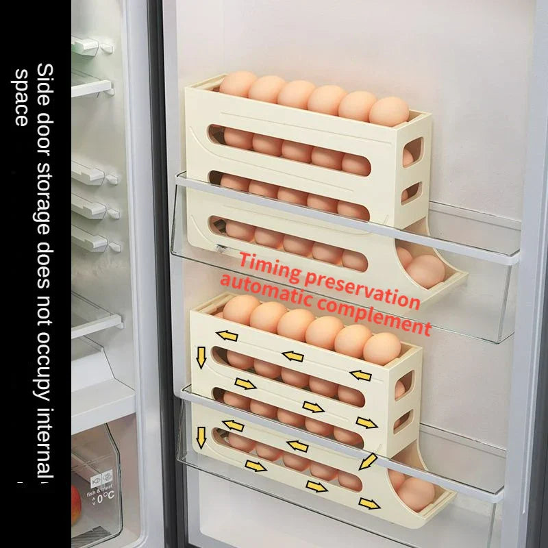 Slide Egg Storage Box Refrigerator Side Door Storage Box Egg Rolling Food Grade Egg Holder Tray Automatic Egg Rolling Egg